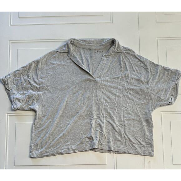 Livi Active Tops - Livi Active Lane Bryant Short Sleeve Crop Top Size 18/20 Collared Gray Grey